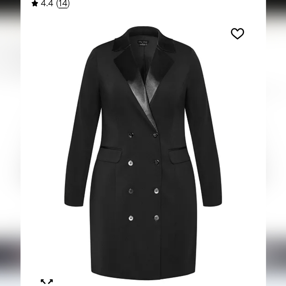 CITY CHIC Plus Size Tuxedo Dress Black Formal Elegant Sophisticated Button-up 18